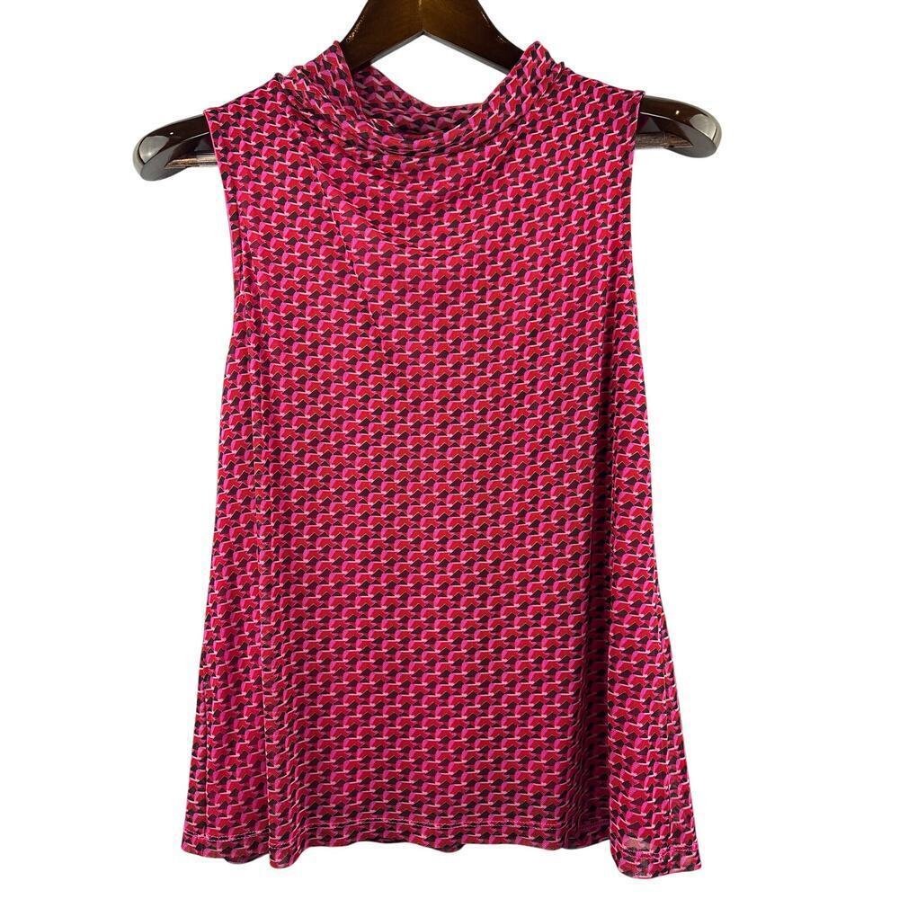 Women’s Halogen Size 1 Red, Pink, & Black Patterned Sleeveless Blouse